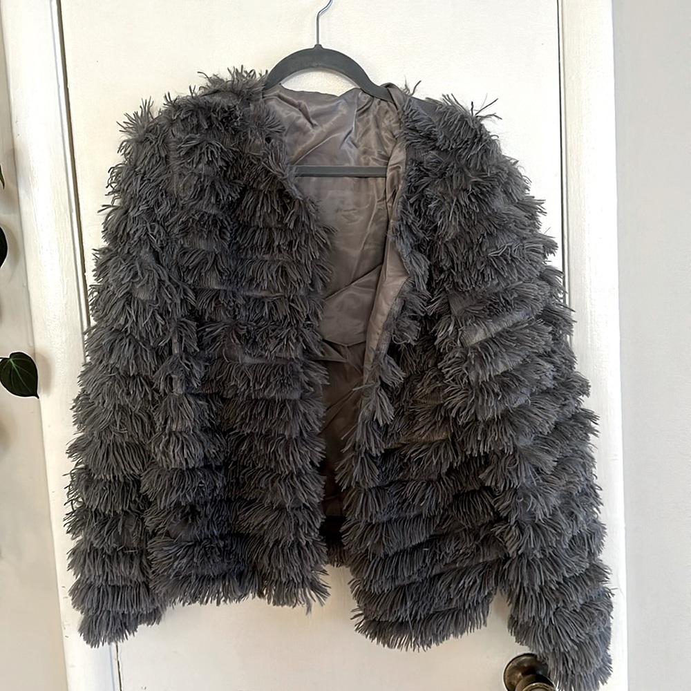 Fuzzy Gray Fringe Jacket